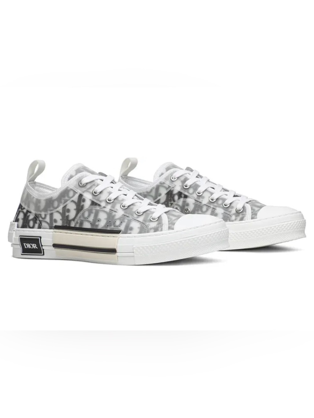 Dior Transparent Monogram Low-Top Sneakers in Silver and White - Picture 1 of 11